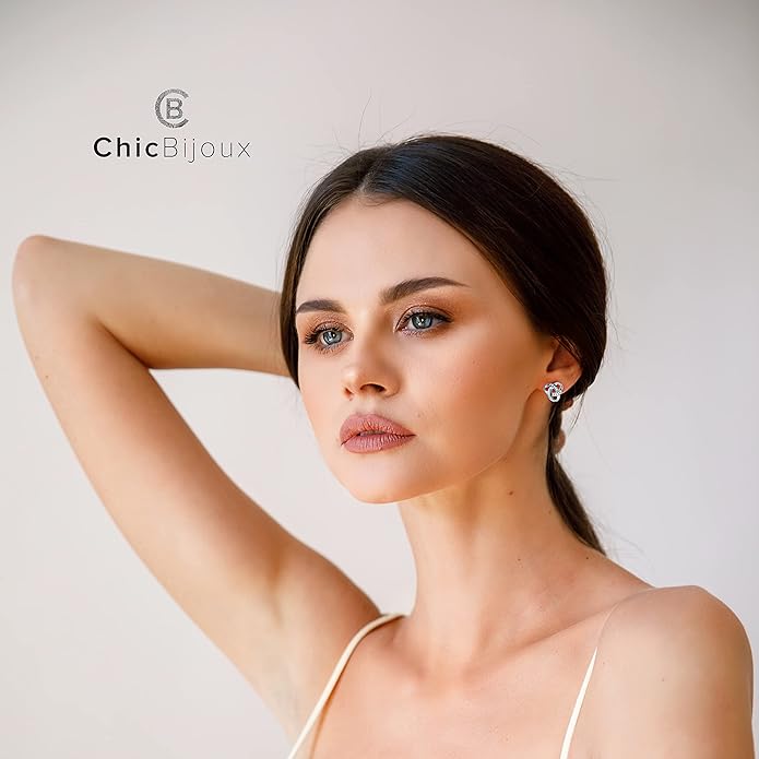 Chic Bijoux Knot Earrings for Women – With Round Cubic Zirconia stones and 925 Sterling Silver – Gift for Her Birthday, Rose Gold Jewelry