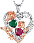 I Love You Birthstone Necklace, 925 Sterling Silver Heart Pendant with CZ Diamond Stones, Birthday Gifts for Women, Romantic Gift for Wife, Girlfriend, Her, Anniversary, Valentine's Day, Christmas