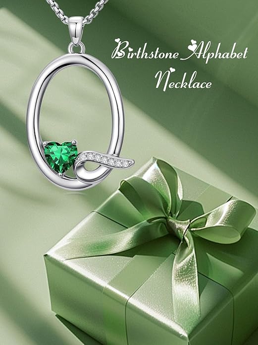 Valentines Day Gifts for Women Alphabet A to Z Initial Birthstone Pendant Necklaces for Women - 18k White Gold Plated Personalized Name Jewelry Valentine Mothers Day Birthday Gifts for Women Her Girlfriend