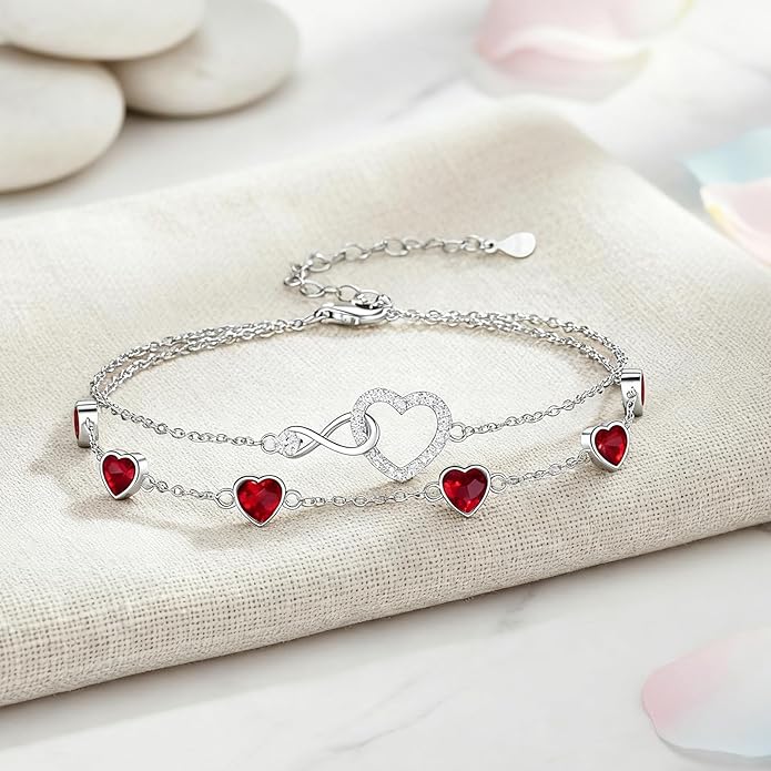 Prismata Infinity Birthstone Charm Link Bracelet 925 Sterling Silver Adjustable 12 Months Birthstone Infinity Bracelet Birthday Jewelry Gifts for Women Mom Her,with 7"+2" chain