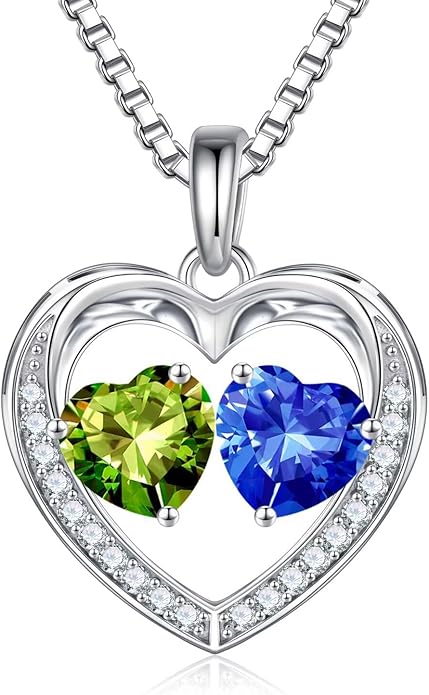 Iefil Valentines Day Gifts for Her - 925 Sterling Silver Heart Birthstone Necklace, Anniversary Birthday Gifts for Women Wife Girlfriend Mom Her