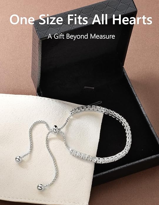 KRKC&CO Tennis Bracelet, Adjustable Length S925 Sterling Silver 2/3/4mm, Christmas Birthday Gifts for Her, Gift Box, Cubic Zirconia Bolo Bracelets for Women White/14K Gold Plated, Hypoallergenic