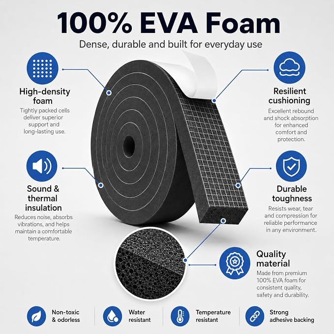 33FT EVA Foam Weather Stripping Door Seal, Self-Adhesive Weatherstrip Tape - Image 2