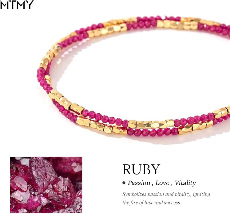 MTMY Beaded Gemstone Choker Necklace for Women, 14K Gold Plated Boho Colorful Natural Stone Bead Chain Necklace Summer Beach Handmade Jewelry