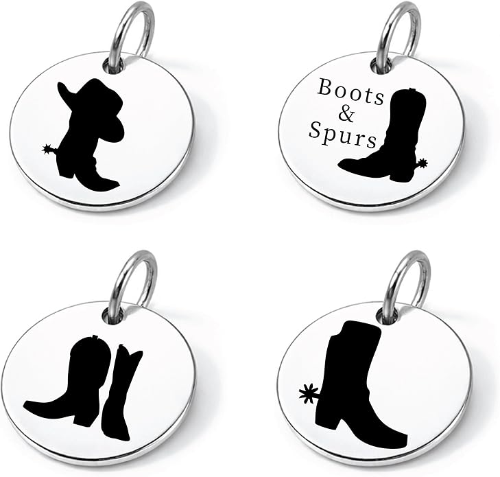 SM Design Western Charm Set of 4 – Stainless Steel Western Charms for Bracelets & Necklaces – Cowgirl, Ranch & Country Style Jewelry Charms – Western Gift for Women & Moms