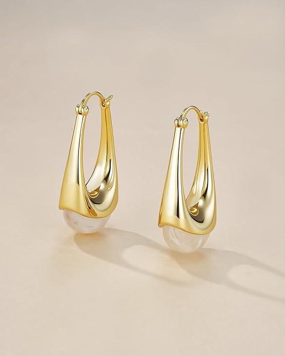 Long Oval Chunky Dangle 18K gold plated Hoops with Colored Resin Gemstone Statement Earrings for Women by SNGIA, (Green, Brown, Blue, Pink, White, Cream), Bold Drop Handmade Exaggerated Irregular Trendy Bohemian Jewelry Gifts, Unique Dangling Teardrop ...