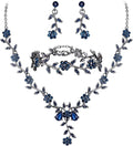 BriLove Women's Wedding Jewelry Leaf Cluster Flower Crystal Dangle Earrings Pendant Necklace Set for Bridal