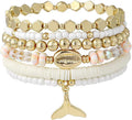 Shell Bracelet Seashell Boho Beaded Stretch Bracelets for Women Summer Beach Bracelets Starfish Charm Bracelet Stackable Gold Plated Bracelets Set for Women