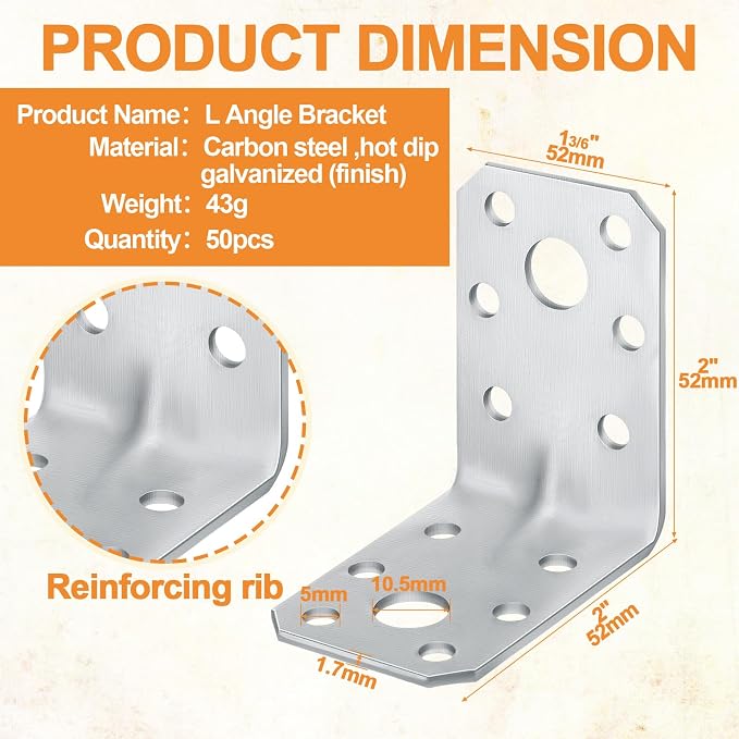50 Pcs L Brackets 1.7mm Steel Corner Brace 90 Degree Silver | Metal Angle - Image 2