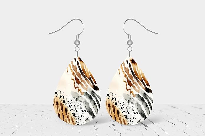 Teardrop Wood Earrings Light Weight Printed Image Dangle Jewelry, Fun and Funky Earrings