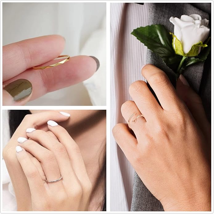 Honsny 12PCS Silver Plated Rings Adjustable Open Rings for Women Cute Gold Plated Stackable Thumb Rings Joint Chain Midi FingerArrow Knot Wave Band Rings Set