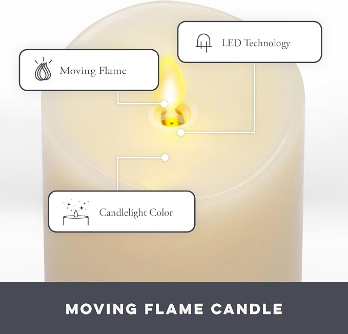 Co. Flameless Moving Flame Pillars, Unscented Wax Melted Edge, AA Batteries - Image 2