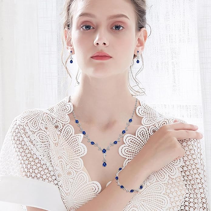 Hadskiss Jewelry Set for Women, Necklace Dangle Earrings Bracelet Set with White AAA Cubic Zirconia, Allergy Free Wedding Party Jewelry for Bridal Bridesmaid
