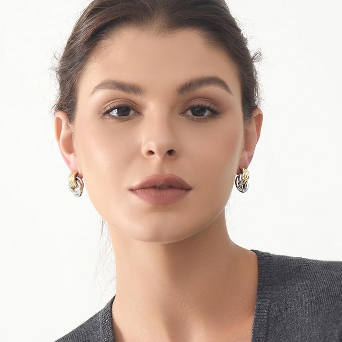 Chunky Geometric Knot Link Stud for Women, Statement Drop Dangle Earrings, Medium Size