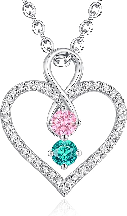 LOUISA SECRET Infinity Double Birthstone Necklace, 925 Sterling Silver Tiny Pendant Heart Necklace for Women Wife Her, Best Jewelry Gift Heart Jewelry Meaningful Gift for Valentine's Day, Christmas, Birthday Anniversary
