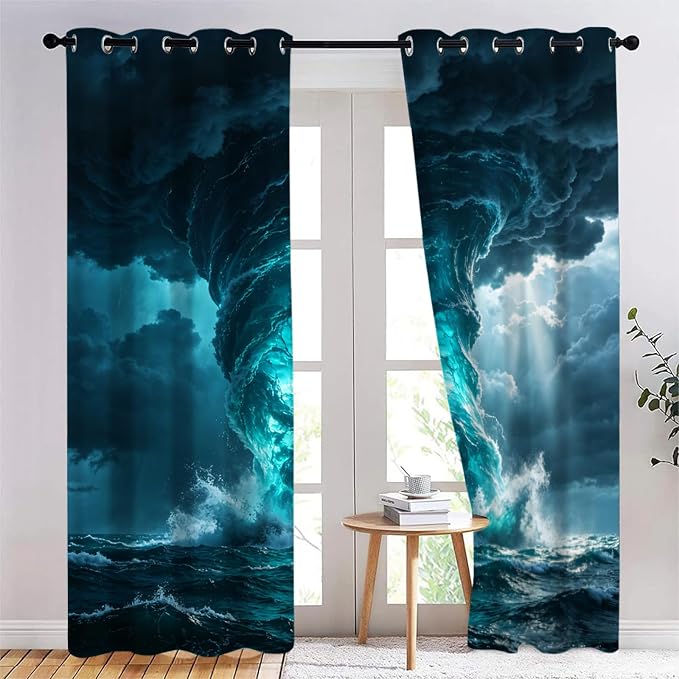 Ocean Storm Curtains, Snow Mountain Forest Blackout Curtains 96 Inch Long by Unknown