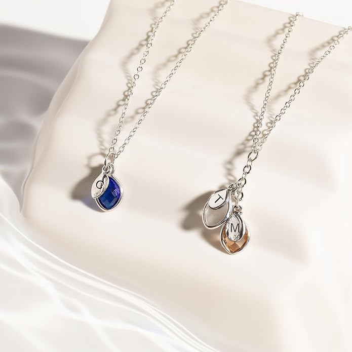 MignonandMignon Birthstone Necklace for Grandma, Initial Necklaces for Women Personalized Jewelry for Women Birthstone Necklace, Grandkids Name Gifts for Mom Necklace Family, Unique – BSON-L-D