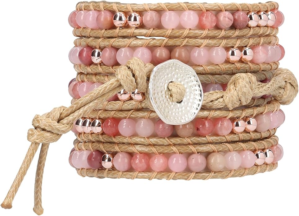 Bracelet for Women – Handmade Vegan Boho Natural Stone Layered Bracelet, Thailand Bohemian Stackable Beaded Wrap Bracelets, Summer Hippie Bracelet Stack, Fashion Jewelry Gifts