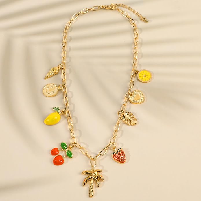 [3 Trendy Styles] Women's Necklaces - Alloy with Glass Crystals & Pearls, Electroplated O - Link Chain, Mermaid Inspired by Fantasy Aesthetics/Bow with Y2K Sweet Charm/Cherry Fruit in the Latest Kawaii Vibe, 47cm(18.5in) Chain Length + 6.5cm(2.55in) Ex...