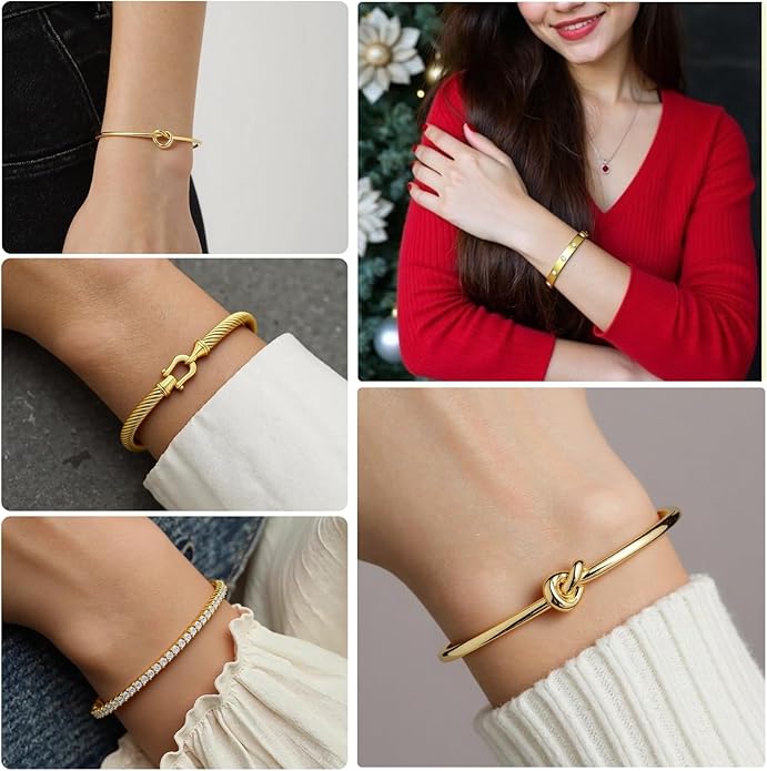 18 K Gold Plated Love Bangle Bracelet Stack Cuff Jewelry for Women Jewelry Set for Women Gift with Box