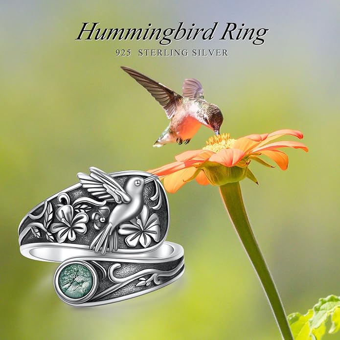 925 Sterling Silver Spoon Rings Butterfly/Dragonfly/Hummingbird/Cross Adjustable Sunflower Thumb Ring For Women Turquoise Boho Ring Vintage Rings Unique Jewelry Present for Christmas Mother's Day