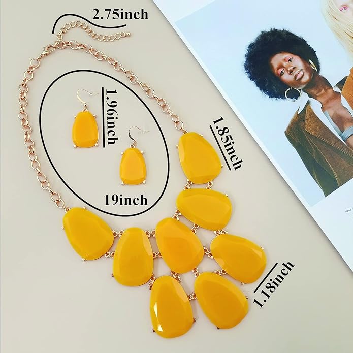 Firstmeet Chunky Bubble Statement Collar Necklace with Earrings for Women