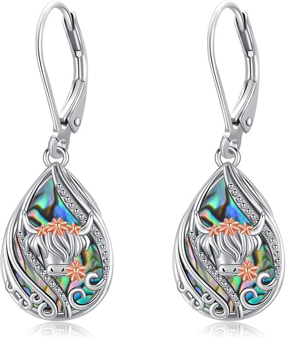 Animal Earrings 925 Sterling Silver Abalone Shell Dangle Drop Earrings Leverback Earrings Cute Animal Jewelry Gifts for Women Girlfriend