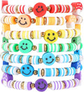 Bohemian Colorful Beaded Bracelets for Women Boho Stackable Natural Stone Letter Clay Glass Beads Stretch Bracelet Set with Charm, Cute Rainbow Friendship Bracelets for Summer Vacation