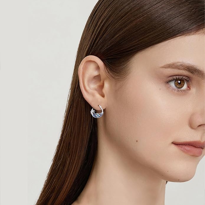 JUSTKIDSTOY Hypoallergenic Panda/Unicorn/Hummingbird/Dolphin Hoop Earrings for Women 925 Sterling Silver Animal Huggie Hoop Earrings Jewelry Gifts for Sensitive Ears