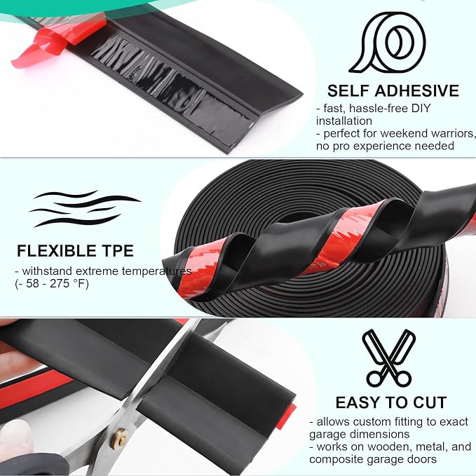 Garage Door Seal Top and Sides - 23FT TPE Garage Door Weather Stripping Kit - Image 3