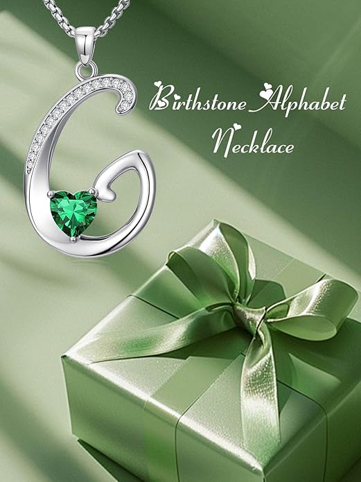 Valentines Day Gifts for Women Alphabet A to Z Initial Birthstone Pendant Necklaces for Women - 18k White Gold Plated Personalized Name Jewelry Valentine Mothers Day Birthday Gifts for Women Her Girlfriend