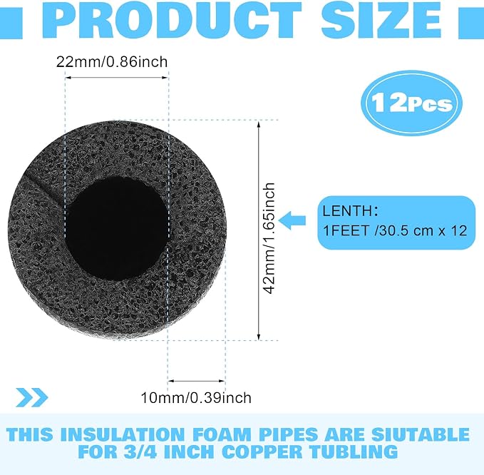 12 Pcs 1 Feet Foam Pipe Insulation Foam Tube Insulating Water Pipe Pool Swim - Image 2