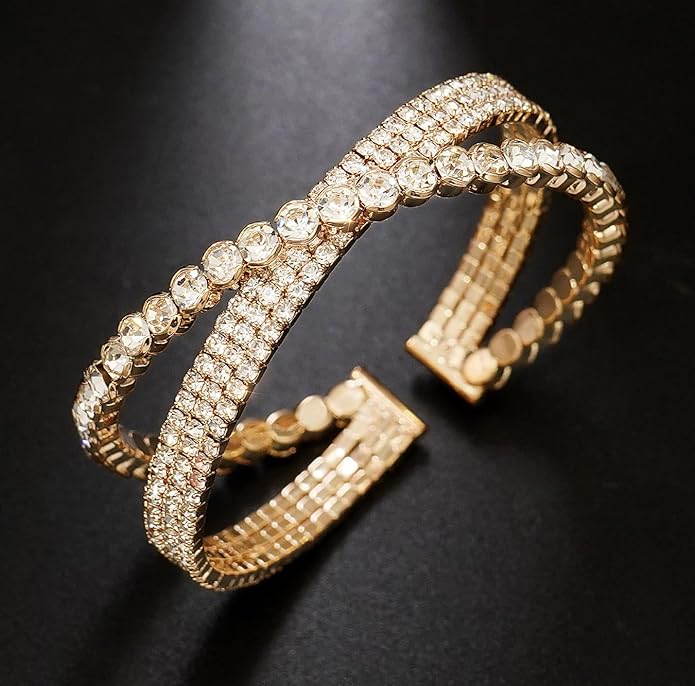 Rhinestone Bracelet for Women MultiLayer Crystal Cuff Bracelet Strand Layered Bracelet