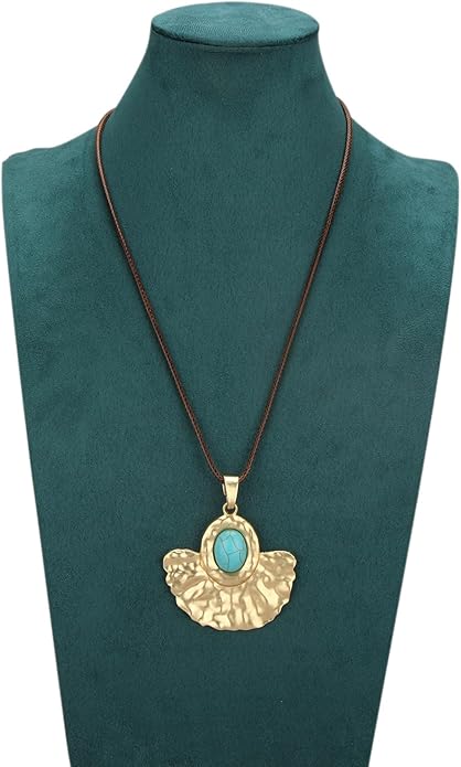 Women's Leather Long Necklace Bohemian Style Circle Retro Pendant Necklace Women's Jewelry