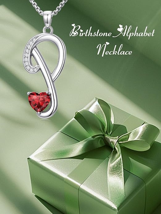 Valentines Day Gifts for Women Alphabet A to Z Initial Birthstone Pendant Necklaces for Women - 18k White Gold Plated Personalized Name Jewelry Valentine Mothers Day Birthday Gifts for Women Her Girlfriend