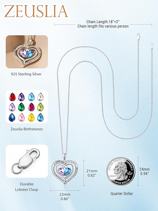 Valentine's Day Gifts for Wife 925 Sterling Silver Double Birthstone Pendant Necklaces I Love You for Always and Forever Necklace Anniversary Birthday Gifts for Wife Girlfriend Mom Her