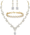 Crysdue Wedding Jewelry Set for Women, Floral Leaf Vine Teardrop Necklace Dangle Earrings Bracelet and Hair Comb, Cubic Zirconia Elegant Party Prom Jewellery for Bridal Bridesmaid