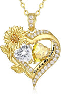 Sunflower Heart Necklace for Women 14K Gold Exquisite Valentines Day Anniversary Birthday Gifts for Wife Mother Her Double Birthstone Pendant Jewelry‘You Are My Sunshine’