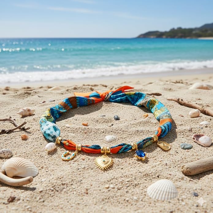 LILIE&WHITE Gold Charms Necklace for Women Bandana Necklace with Colorful Charms Necklaces Beach Jewelry Gift