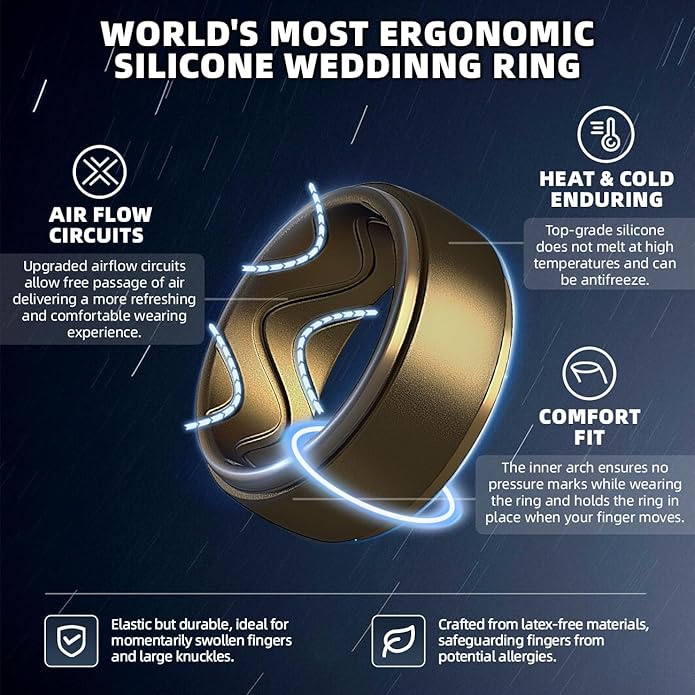 Egnaro Men's Silicone Rings 10mm Wide 2.5mm Thick, Rubber Wedding Bands with Inner Arc Ergonomic Breathable Design, 1/4/5/7 Variety Multipack