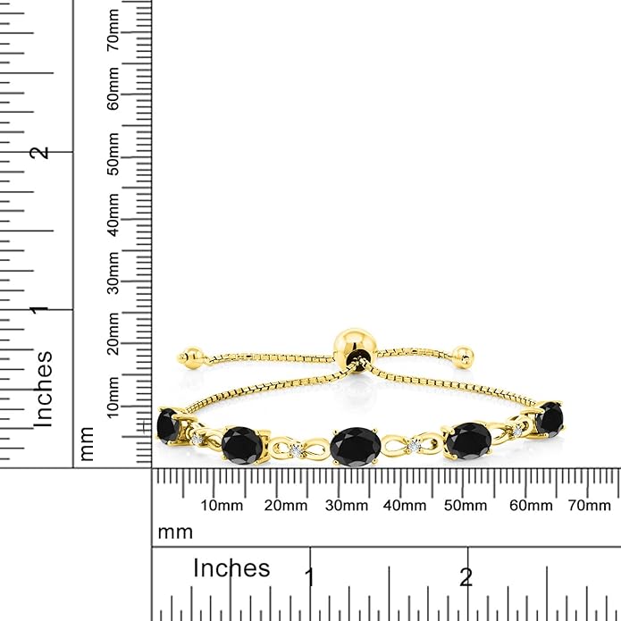 Gem Stone King 7X5MM Oval Cut Gemstone Birthstone and Accent Lab Grown Diamond Tennis Bracelet For Women In 18K Yellow Gold Plated Silver | Adjustable Bolo Bracelet For Women | Easy-On Easy-Off