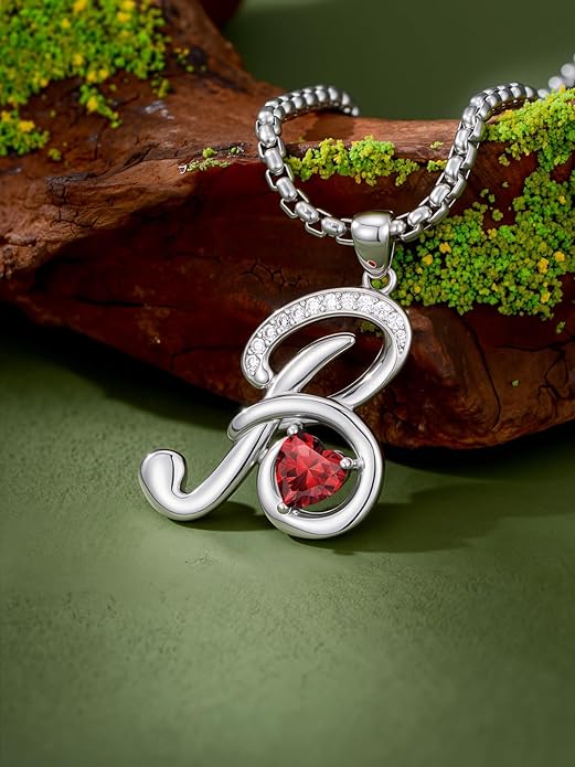 Valentines Day Gifts for Women Alphabet A to Z Initial Birthstone Pendant Necklaces for Women - 18k White Gold Plated Personalized Name Jewelry Valentine Mothers Day Birthday Gifts for Women Her Girlfriend