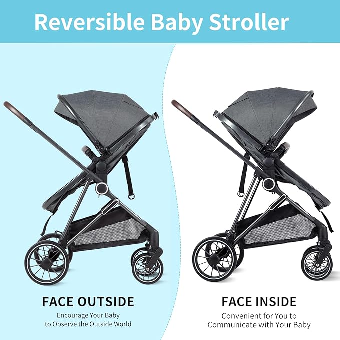 ANNA QUEEN 2 in 1 Baby Stroller,Folding High Landscape Infant Stroller,Reversible Pram, Convertible Pushchair for Infants and Newborns 0-36 Months
