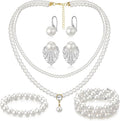Glenmal Pearl Rhinestone Jewelry Set for Women Pearl Necklace Bracelet Earrings for Wedding Birthday Bridal Shower Tea Party