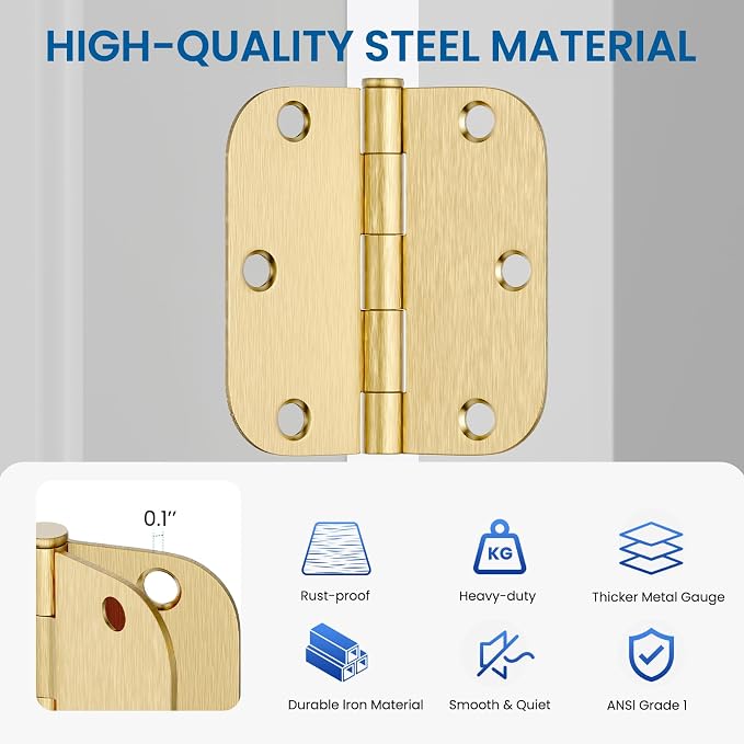 HOSOM Door Hinges Brushed Brass 3.5 Inch - Image 4