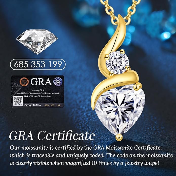 ANDSO Valentine's Day Gift Moissanite Heart Pendant Necklaces for Women, 925 Sterling Silver Necklace with Birthstone, Ideal Anniversary Present or Birthday Jewelry Gifts for Mom Wife Her Girlfriend