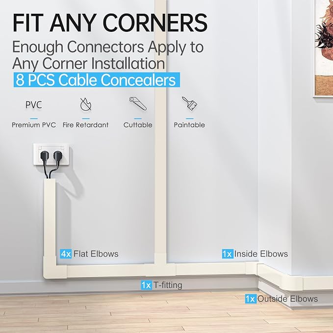 Yecaye Cord Covers for Wires on Wall, W1.18in H0.67in, Large Cord Organizer for - Image 5
