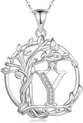 FANCIME Tree of life Initial necklaces for women, Sterling Silver Tree Jewelry Simulated Diamond Letter Pendant Cubic Zirconia CZ Personalized Birthday Mothers Day Gifts for Mom Wife Her