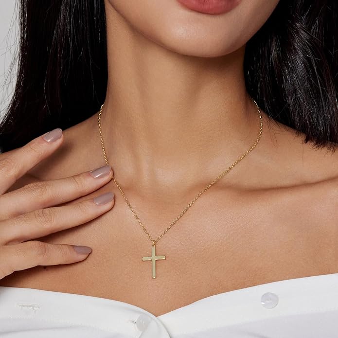 Zeffy Cross Necklace for Women,18K Gold/Silver Plated Tiny Cubic Zirconia Cross Pendant Necklace for Women Simple Layered Cross Necklaces for Women