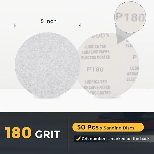 HARFINGTON 50 Pcs 5 Inch Sanding Disc 180 Grit White Aluminum Oxide | Hook and - Image 2